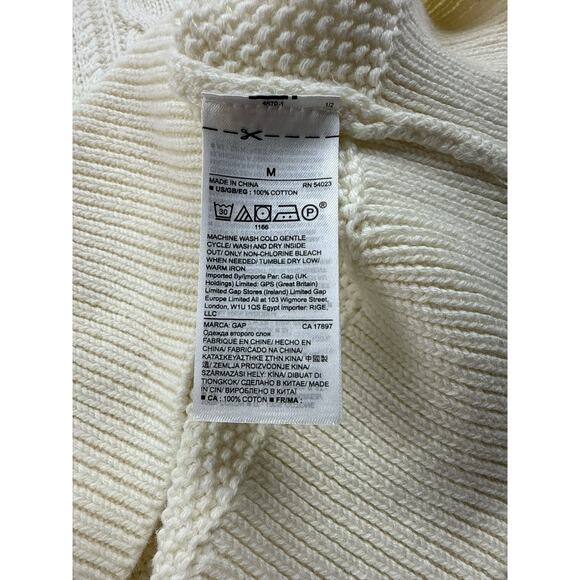 GAP Sweater Womens Cream Cable Knit Crew Neck Fishermans Chunky Preppy Medium - Picture 7 of 9